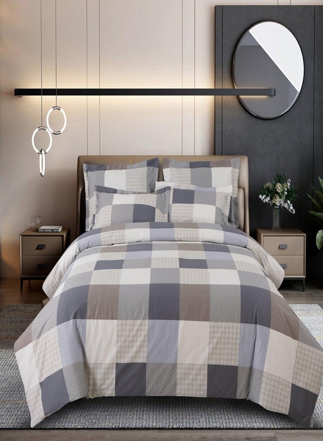 Malako Sion Beige and Blue Checks King Size Bedsheet with 2 Pillow Covers - Image 4