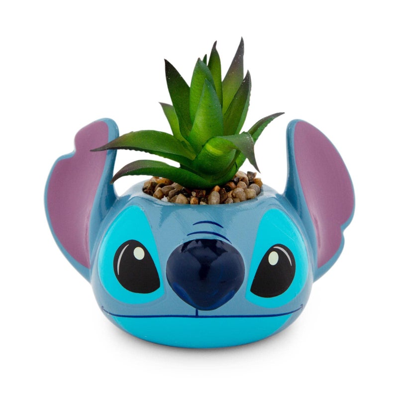 Toynk Disney Lilo Stitch 3Inch Ceramic Mini Planter with Artificial Succulent Small Flower Pot Faux Indoor Plants for Desk Shelf Home Decor Trinket Tray and Collectibles Blue One Size
