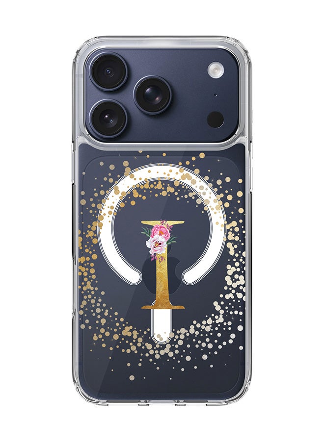 Stylizedd Classic Clear MagSafe Case for iPhone 17 Pro , Hybrid Soft Case Flexible Edges Anti Drop TPU PC Gel Thin Transparent Cover [ Designed for iPhone 17 Pro ] - Custom Monogram Initial Letter Floral Pattern Alphabet - I  (Clear )
