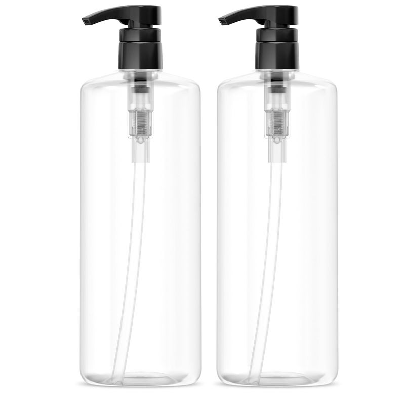 Bar5F Empty Shampoo Bottles with Pumps (2-Pack 32oz/1Liter/Large) BPA-Free PETE1 Plastic Bottle Crystal-Clear - Image 1
