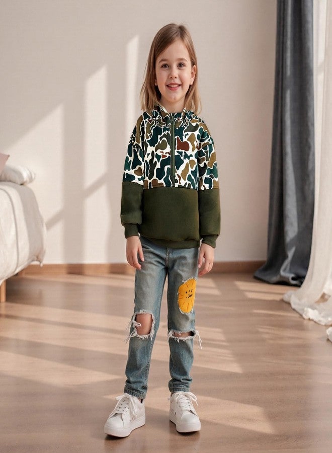 Muspeczenith Toddler Baby Boy Camo Hoodie Half Zip Long Sleeve Hooded Sweatshirt Kids Hunting Clothes (Green, 18-24 Months) - Image 2