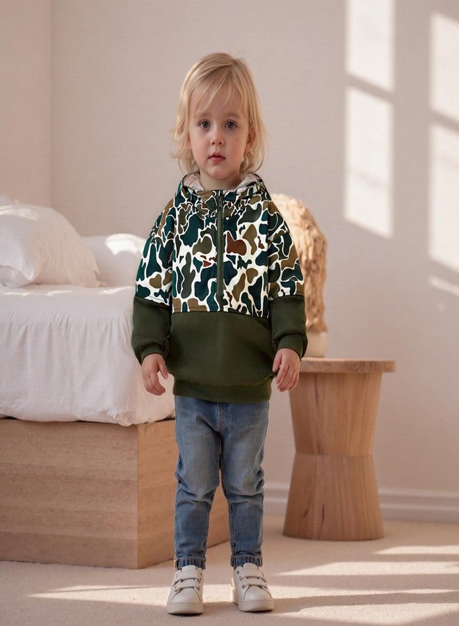 Muspeczenith Toddler Baby Boy Camo Hoodie Half Zip Long Sleeve Hooded Sweatshirt Kids Hunting Clothes (Green, 18-24 Months) - Image 3