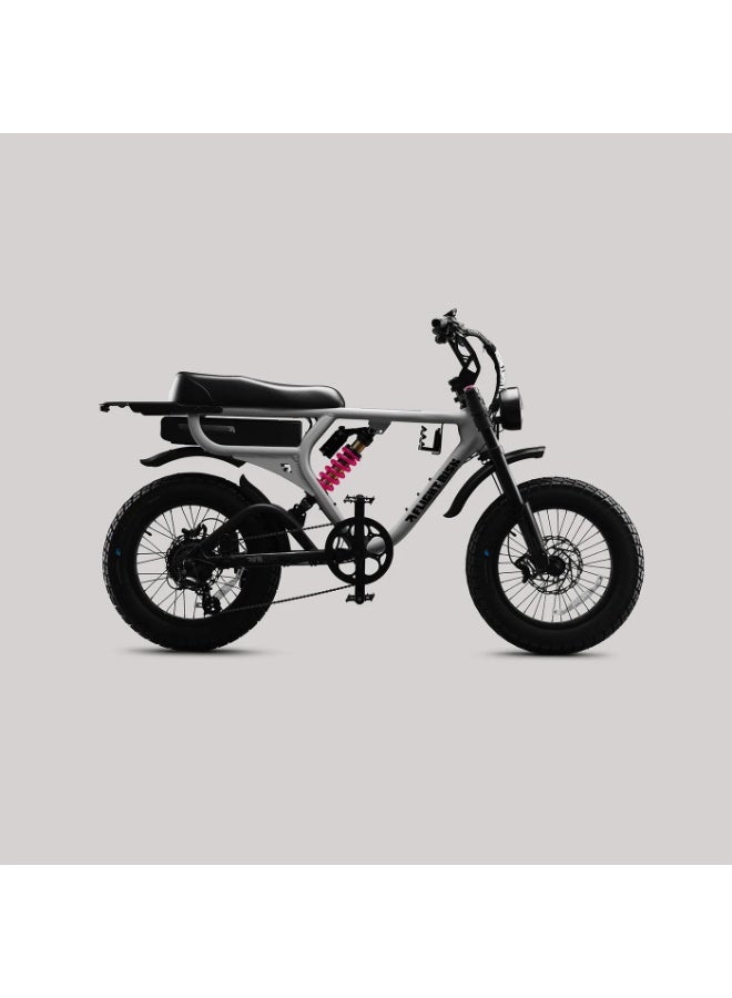 Flight Risk FR555 Electric Bike in Silver with 1000W Max Power Output, Front Exsho & Mid-Range Suspension, 4-Piston Tektro Hydraulic Disc Brakes, Full-Frame Design for Enhanced Stability and Performance - Image 2
