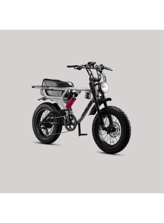 Flight Risk FR555 Electric Bike in Silver with 1000W Max Power Output, Front Exsho & Mid-Range Suspension, 4-Piston Tektro Hydraulic Disc Brakes, Full-Frame Design for Enhanced Stability and Performance - Image 3