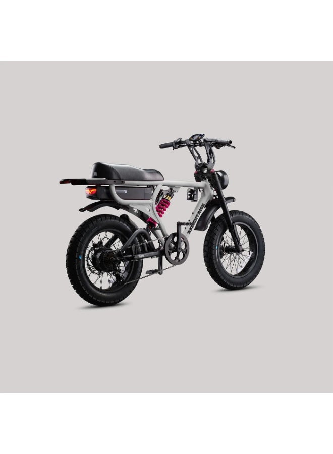 Flight Risk FR555 Electric Bike in Silver with 1000W Max Power Output, Front Exsho & Mid-Range Suspension, 4-Piston Tektro Hydraulic Disc Brakes, Full-Frame Design for Enhanced Stability and Performance - Image 4
