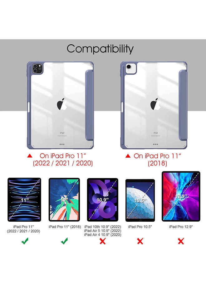 Rock Pow غطاء حماية لجهاز Apple iPad Pro 11 بوصة (2022/2021/2020/2018) الجيل مع حامل أقلام، [يدعم شحن قلم Apple ومعرف اللمس]، حافظة شفافة شفافة مع خاصية التنبيه/السكون التلقائي - Image 2