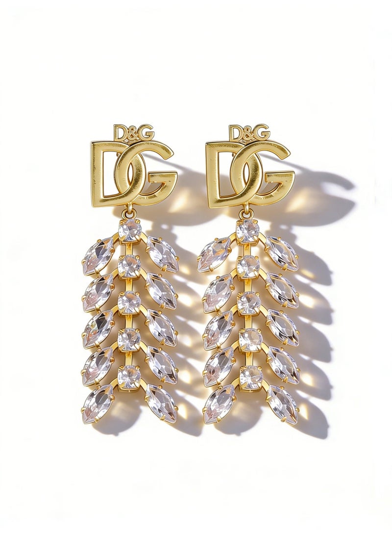 D&G Luxurious Crystal Earrings with High Sense Letter logo Long tassel Earrings Banquet Dress Earrings - Image 1