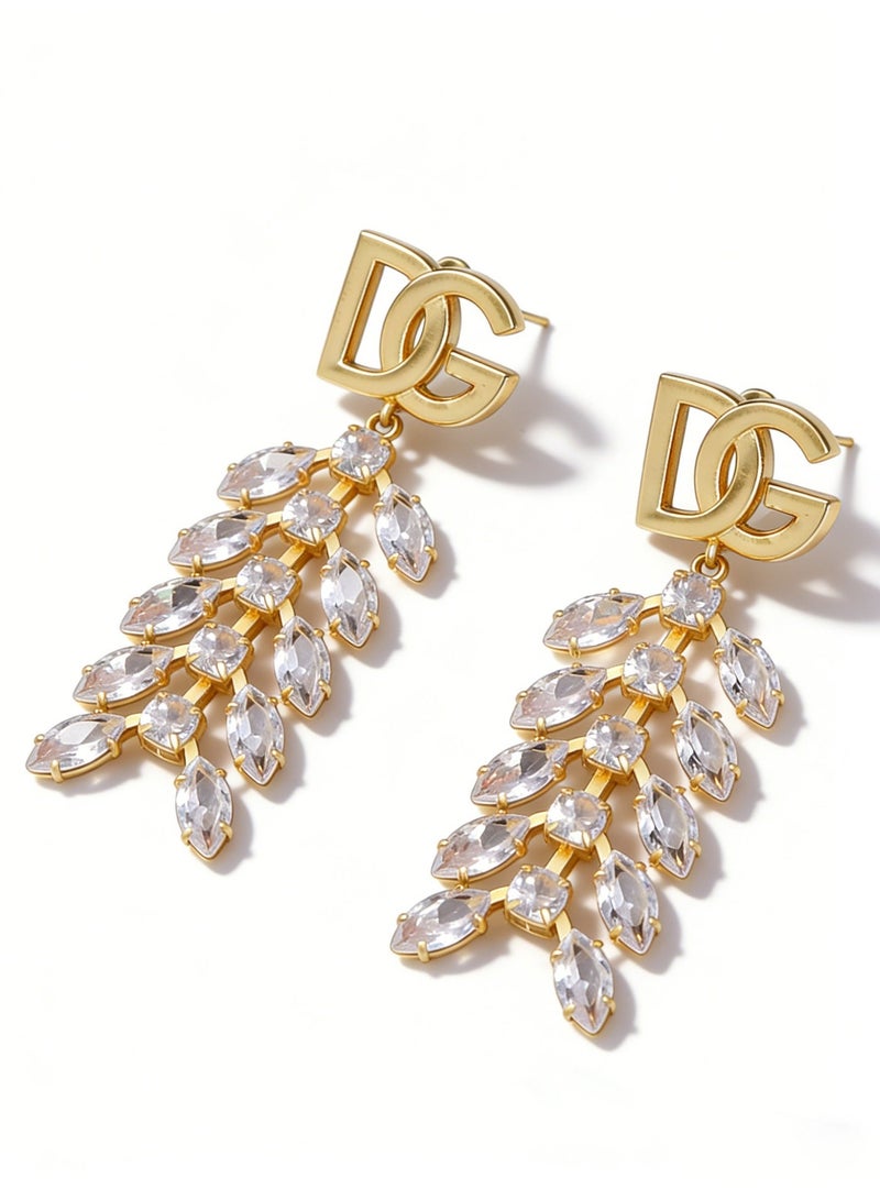 D&G Luxurious Crystal Earrings with High Sense Letter logo Long tassel Earrings Banquet Dress Earrings - Image 4