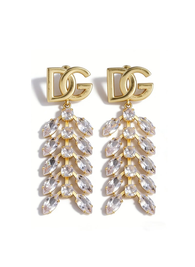 D&G Luxurious Crystal Earrings with High Sense Letter logo Long tassel Earrings Banquet Dress Earrings - Image 3
