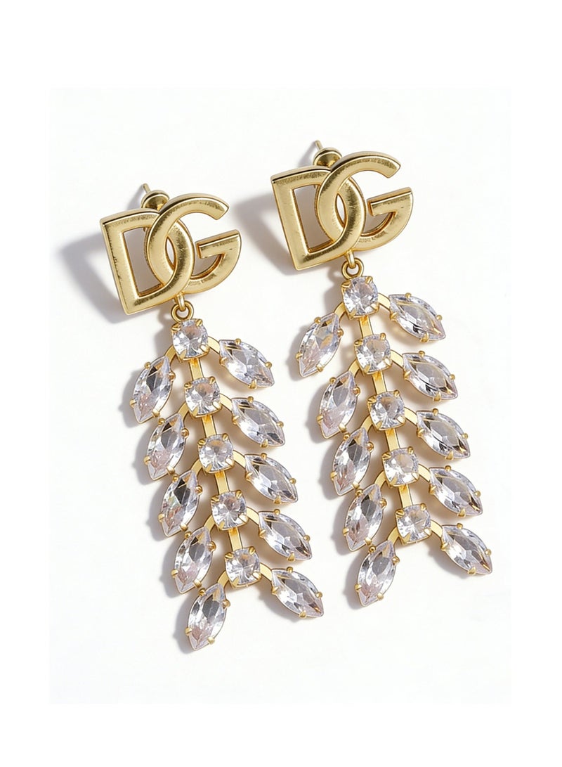 D&G Luxurious Crystal Earrings with High Sense Letter logo Long tassel Earrings Banquet Dress Earrings - Image 5