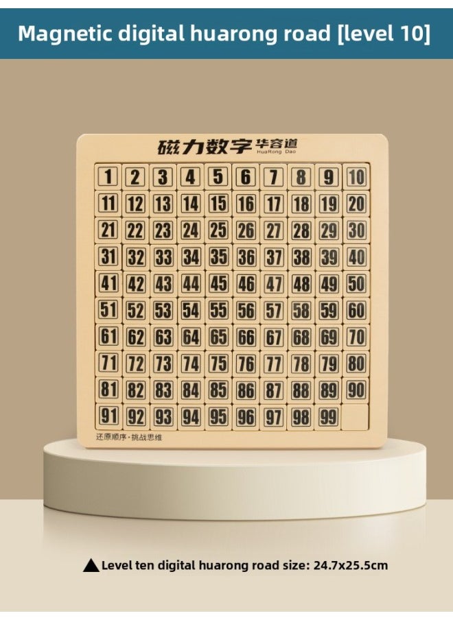Huarong Road Sliding Puzzle Digital Special Primary School Students Hualong Three Kingdoms Children's Educational Toys Competition Magnetic Number HB-Color:[100 Grids] Magnetic Digital Huarong Road (level 10)  - Image 1