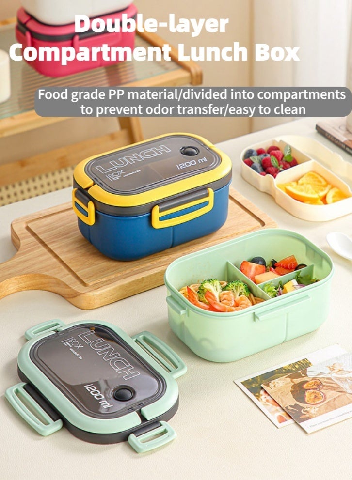 لولكس علبة غداء لولاكس بينتو للبالغين والأطفال مع ملعقة وشوكة، تصميم مزدوج الطبقات، مانعة للتسرب وآمنة للاستخدام في الميكروويف، مناسبة للمدارس والمكاتب والنزهات، (1200 مل، أزرق) - Image 2