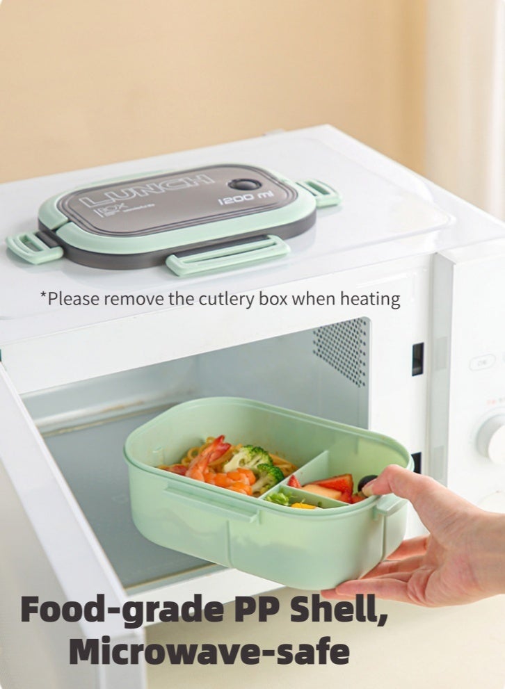 لولكس علبة غداء لولاكس بينتو للبالغين والأطفال مع ملعقة وشوكة، تصميم مزدوج الطبقات، مانعة للتسرب وآمنة للاستخدام في الميكروويف، مناسبة للمدارس والمكاتب والنزهات، (1200 مل، أزرق) - Image 4