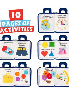 KASTWAVE Montessori Activity Quiet Book - Travel Toy Cloth Book for Toddlers - 10 Topics, Activities for Early Learning How to Basic Life Skills for Toddlers, Interactive Book for Busy Boys and Girls(Blue)  - Image 2