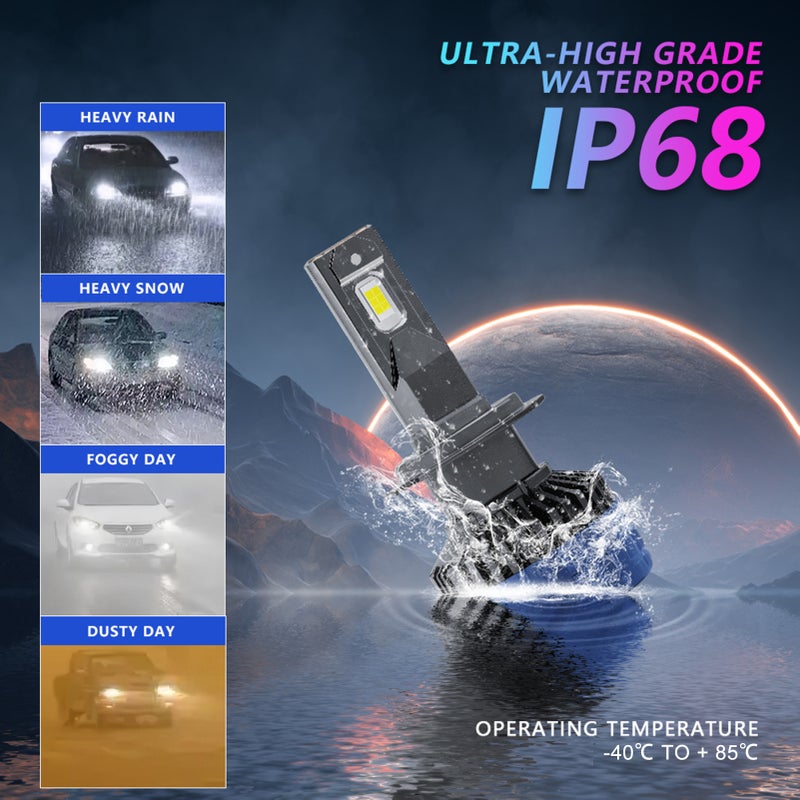LED Headlight Bulbs: H7, 3570-55mil CSP Chip, Fast Heat Dissipation - Long Service Life, IP68 Waterproof for Car Night Driving - Image 2