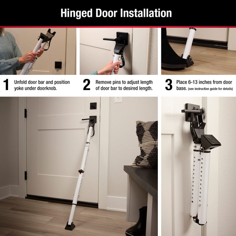 Master Lock White Compact Door Stopper Folding Security Bar, Adjustable from 25-1/2 to 43-1/2 Inches Long for Hinged and Sliding Doors, Door Barricade, Pack of 2, 270EC2 - Image 2