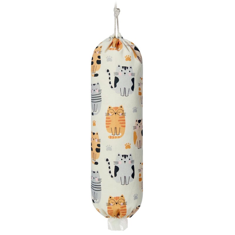 LeCorner Plastic Bag Holder, Reusable Grocery Bag Holder for Plastic Bags Groceries Store, Flower Canvas Trash Plastic Bag Organizer Storage Holders for Home Kitchen Pantry Decor (Pretty Cat) - Image 1