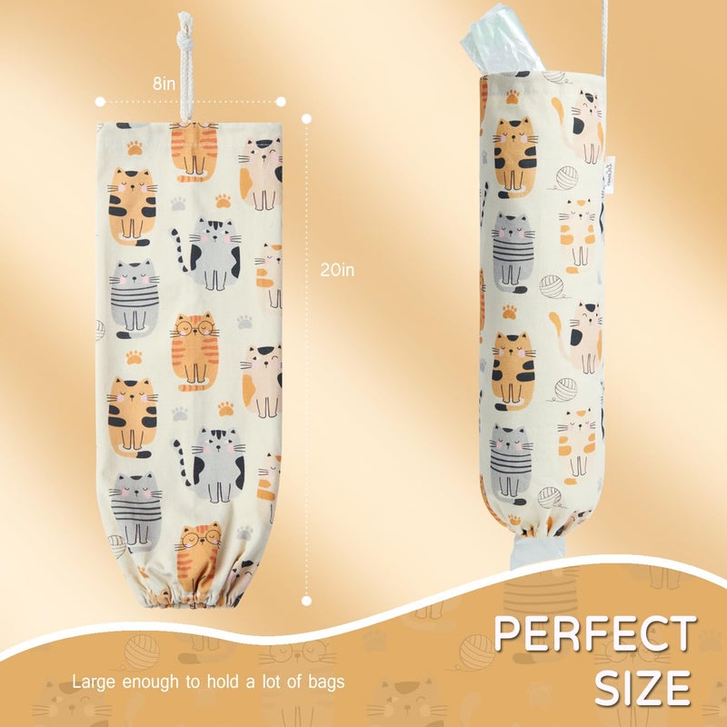 LeCorner Plastic Bag Holder, Reusable Grocery Bag Holder for Plastic Bags Groceries Store, Flower Canvas Trash Plastic Bag Organizer Storage Holders for Home Kitchen Pantry Decor (Pretty Cat) - Image 2