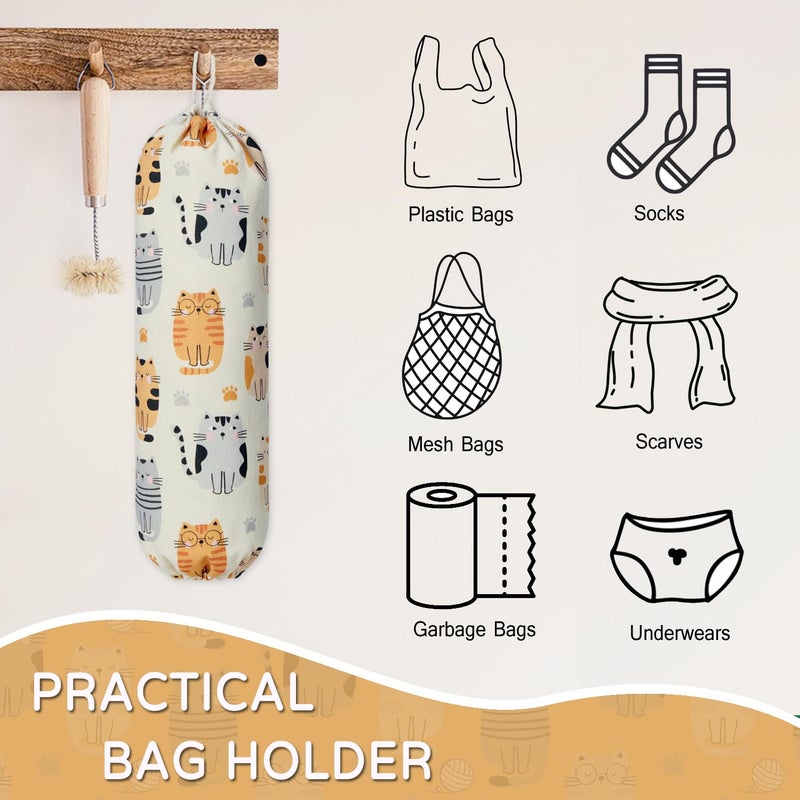 LeCorner Plastic Bag Holder, Reusable Grocery Bag Holder for Plastic Bags Groceries Store, Flower Canvas Trash Plastic Bag Organizer Storage Holders for Home Kitchen Pantry Decor (Pretty Cat) - Image 3
