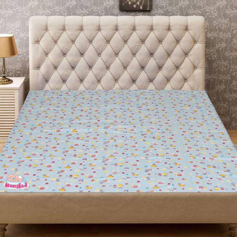 Nonibud Waterproof Plastic Mattress Protection Sheet for Baby and Adult Double BedKing Size 75 x 65 feet SkyBlue Bunny