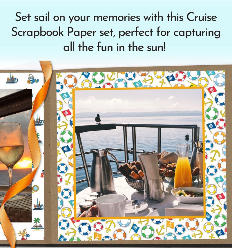 Trendzeen Cruise Scrapbook Paper 12x12 - Cruise Ship Scrapbook Paper with Palm Tree, Whale, Fun Phrases Design | Cruise Ship Scrapbooking Paper for Journal, Diary, Photo Album, DIY Crafts | Total 6 Items - Image 2
