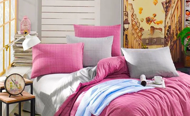 cottonevs Evtekstil Cotton Double Dust Rose Gray Reversible Duvet Cover Set