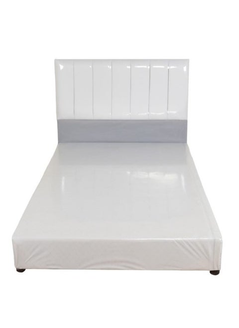 Upholstered bed frame for one and a half people with high back, size 190*120 cm, light gray