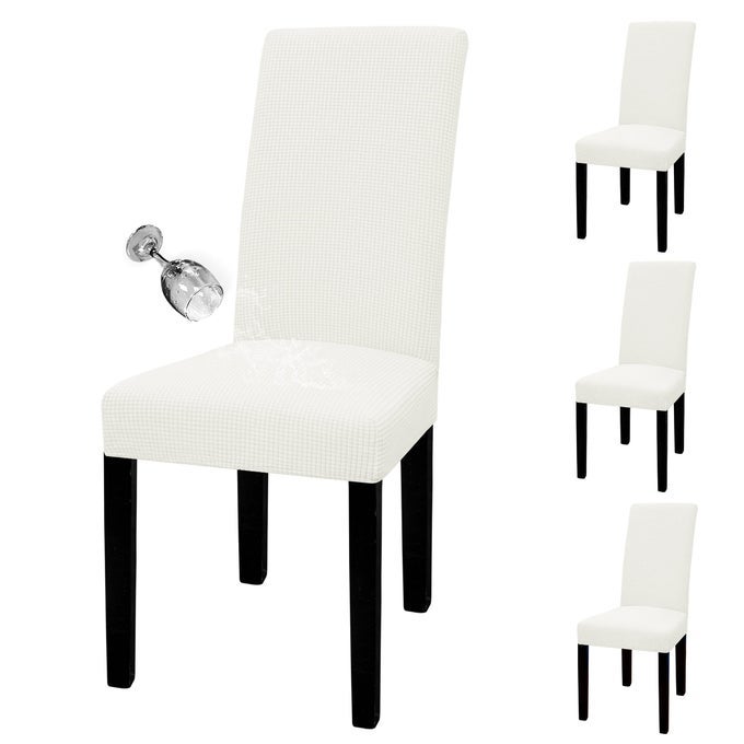 EASYGOING 100 WATERPROOF DINING ROOM CHAIR COVER SET OF 4 STRETCH JACQUARD PARSON CHAIR SLIPCOVER REMOVABLE WASHABLE CHAIR PROTECTOR FOR HOME RESTAURANT BANQUET LARGE CREAM