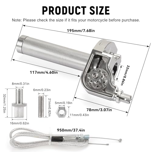 XINGWU Mini Bike Throttle Kit Universal 78 22mm CNC Quick Action Twist Throttle with Cable Throttle Assembly for CRF KLX SSR TTR 50cc250cc Dirt Pit Bike Mini Bike ATV Motorcycle Silver - Image 3