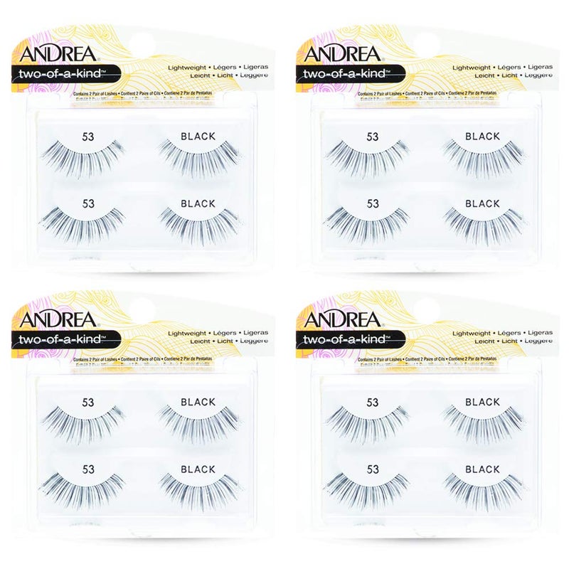 Andrea Two of a Kind False Lashes 53  Black Natural Look Comfortable Full Volume Fake Eyelashes for Glamorous Eyes 4 Pack