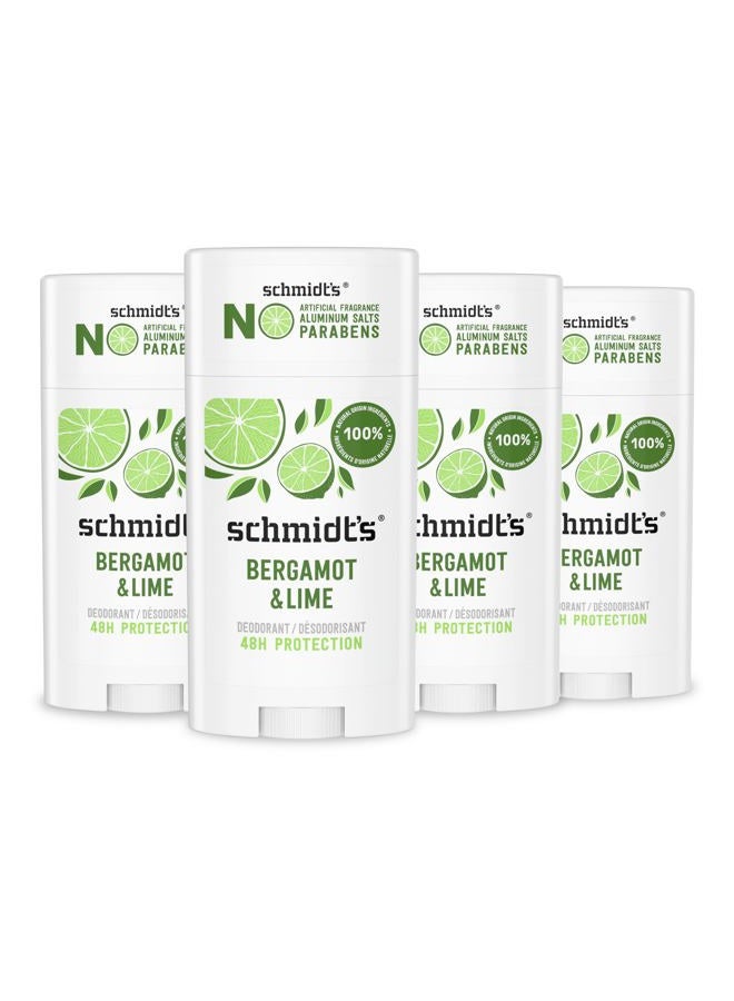 schmidt's Aluminum-Free Vegan Deodorant Bergamot & Lime 4 Count for Women and Men, with 24 Hour Odor Protection, Natural Ingredients, Cruelty-Free, 2.65 oz - Image 1