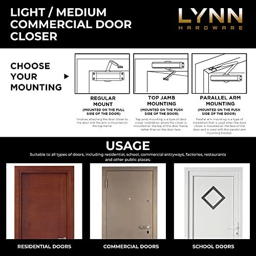 LYNN HARDWARE Light/Medium Duty Residential/Light Commercial Door Closer - DC5003 Surface Mounted, Cast Aluminum Door Closer, Adjustable Closing, Grade 2 & UL 3 Hour Fire Rated - US10B Dark Bronze - Image 2