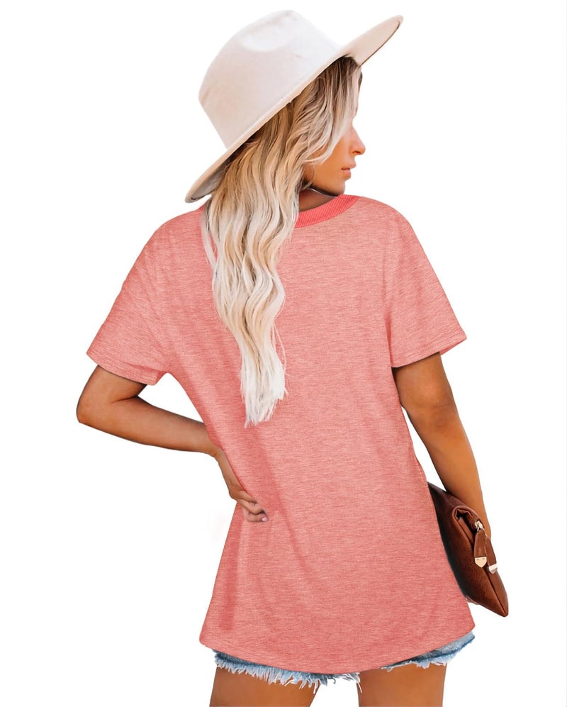 Jescakoo T Shirts for Women Short Sleeve Crewneck Tops Solid Color Simple Basic Tees 2025 M - Image 5