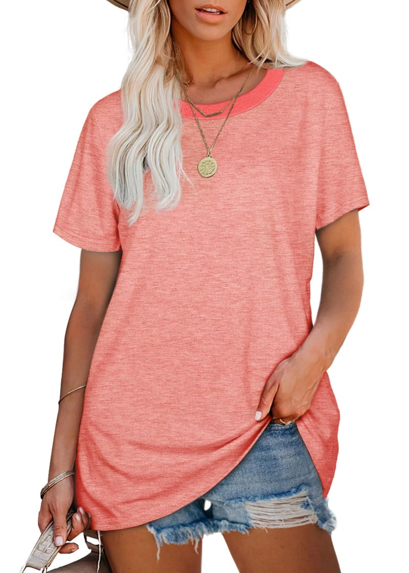 Jescakoo T Shirts for Women Short Sleeve Crewneck Tops Solid Color Simple Basic Tees 2025 M - Image 2