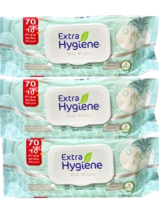 Extra Hygiene Wipes Baby Nourishing AloeVera 70+10 Wet Wipes 3 Pcs Packing May Vary