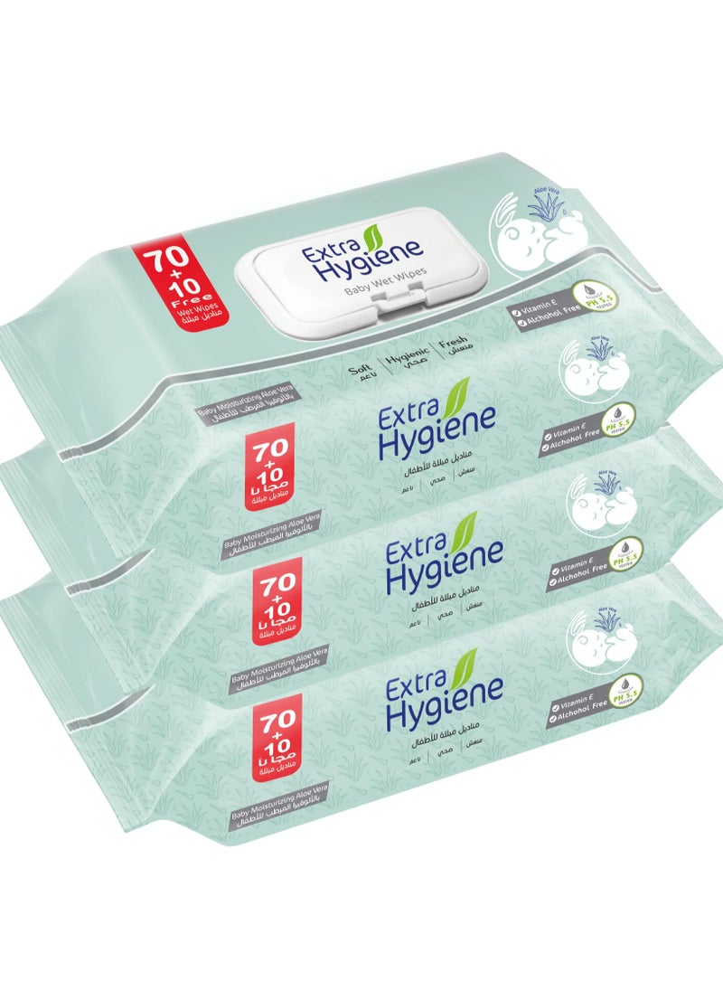 Hygiene Extra Hygiene Wipes Baby Nourishing AloeVera 70+10 Wet Wipes 3 Pcs Packing May Vary  - Image 2