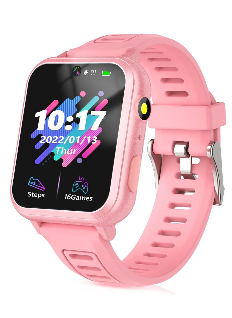 Generic - Kids Smart Watch, Smart Game Watch with 24 Games, HD Touch Screen, Video, Camera, Music Player, Pedometer, Flashlight, Alarm Clock, Kids Watches for 5-12 Year Olds Boy/Girl (Pink) - Image 1