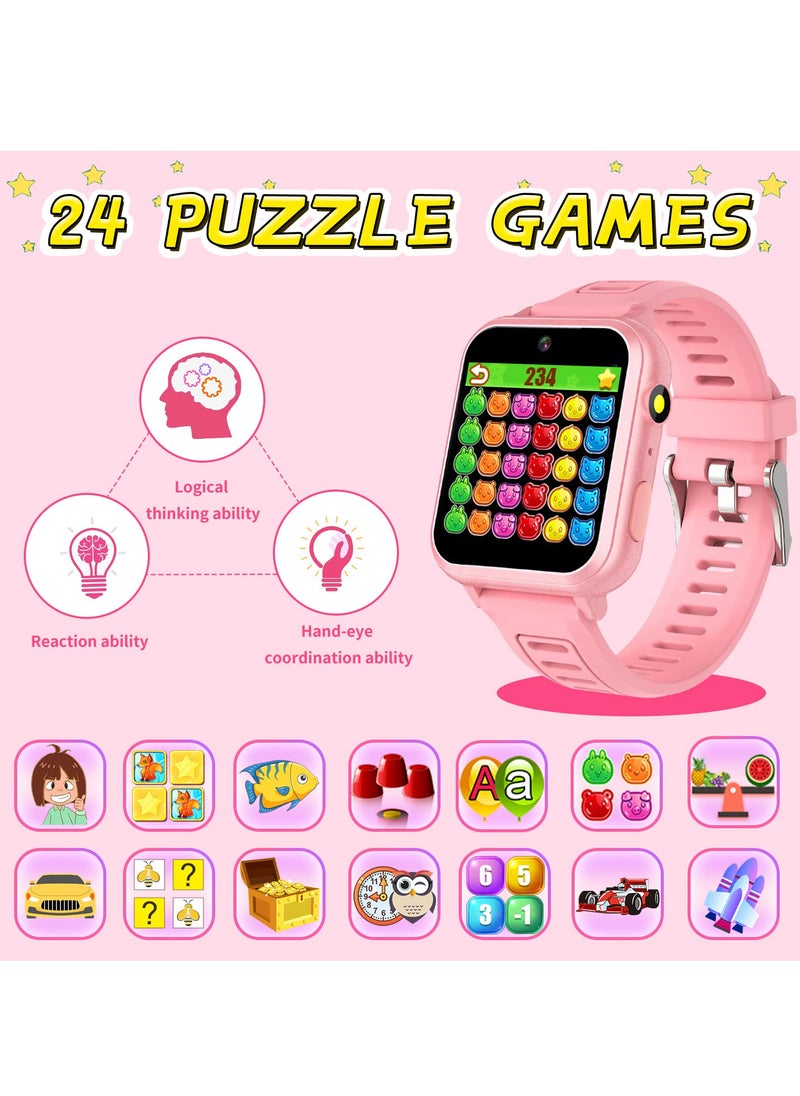 Generic - Kids Smart Watch, Smart Game Watch with 24 Games, HD Touch Screen, Video, Camera, Music Player, Pedometer, Flashlight, Alarm Clock, Kids Watches for 5-12 Year Olds Boy/Girl (Pink) - Image 1