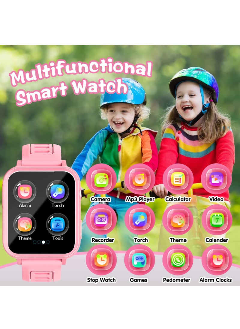 Generic - Kids Smart Watch, Smart Game Watch with 24 Games, HD Touch Screen, Video, Camera, Music Player, Pedometer, Flashlight, Alarm Clock, Kids Watches for 5-12 Year Olds Boy/Girl (Pink) - Image 1