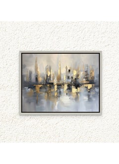 Art Decor Art Decor Framed Canvas Abstract Painting Print of Dubai Skyline Black Blue and Gold Colors Dubai Wall Art Print Wall Decor for Office Living Room Bedroom Gifting  - Image 1