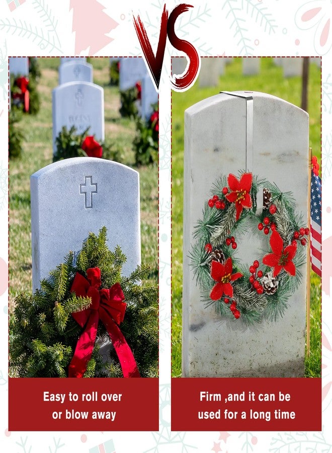 Yinkin Christmas Cemetery Wreath with Grave Hanger, Artificial Wreath with Pine Cones Berry Flowers Gravestone Stand Tombstone Holder for Xmas Grave Outdoor Decorations - Image 5