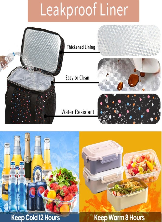 GLENKEY Expandable Insulated Lunch Box, Double Deck Lightweight Large Lunch Bag Tote Leakproof Cooler Bags for Women Adults Work Outdoor Picnic Daytrip, Polka Dots, 16L - Image 4
