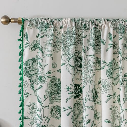 F-CHU Bohemian Curtains for Bedroom 63 Inch Length French Country Floral Drapes Farmhouse Rustic Window Curtain Panels for Bedroom Chic Cotton Linen Blend Toile Curtain，2 Panel - Image 4