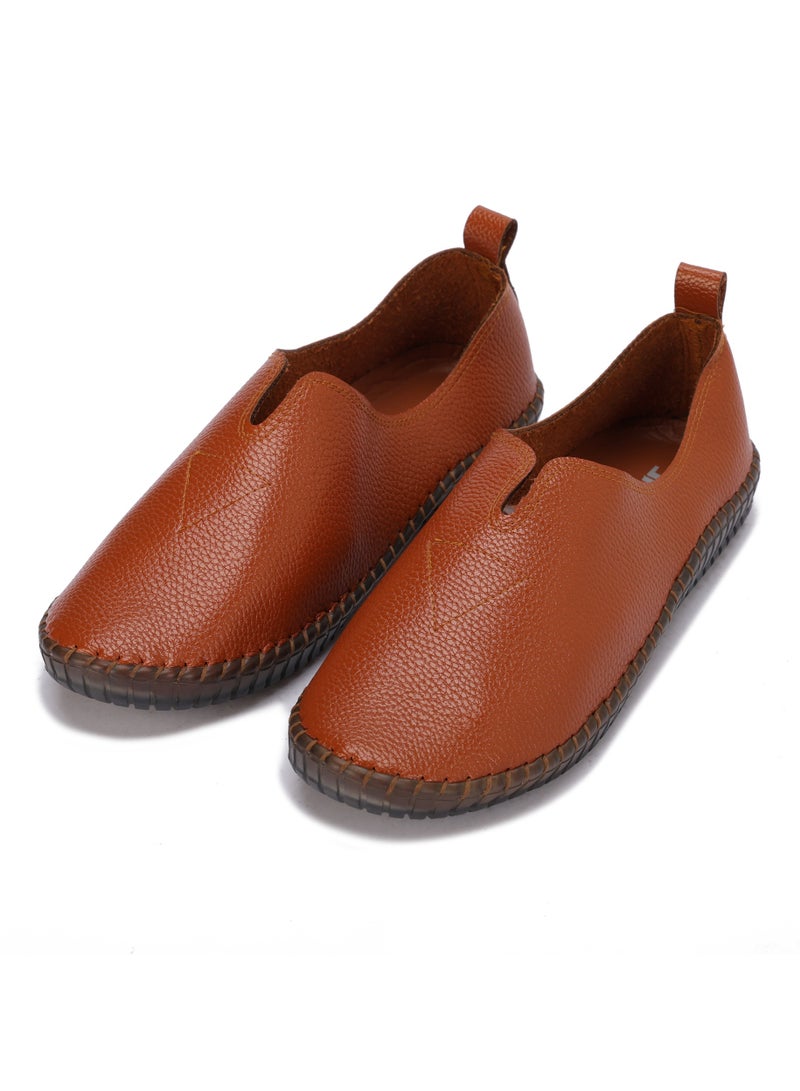 حذاء نسائي جلد مريح بكعب مسطح وتصميم عملي بدون أربطة - Image 2