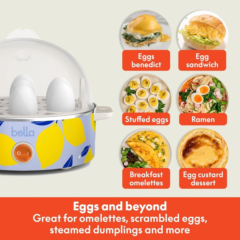 Bella Electric Egg Cooker, 7 Eggs Capacity Tray, Single Stack, for Poached, Scrambled, Hard, Medium & Soft Boiled Eggs, Omelets and Steamed Dumplings, Auto Shutoff, 360 Watt, Blue Lemon Drop - Image 5