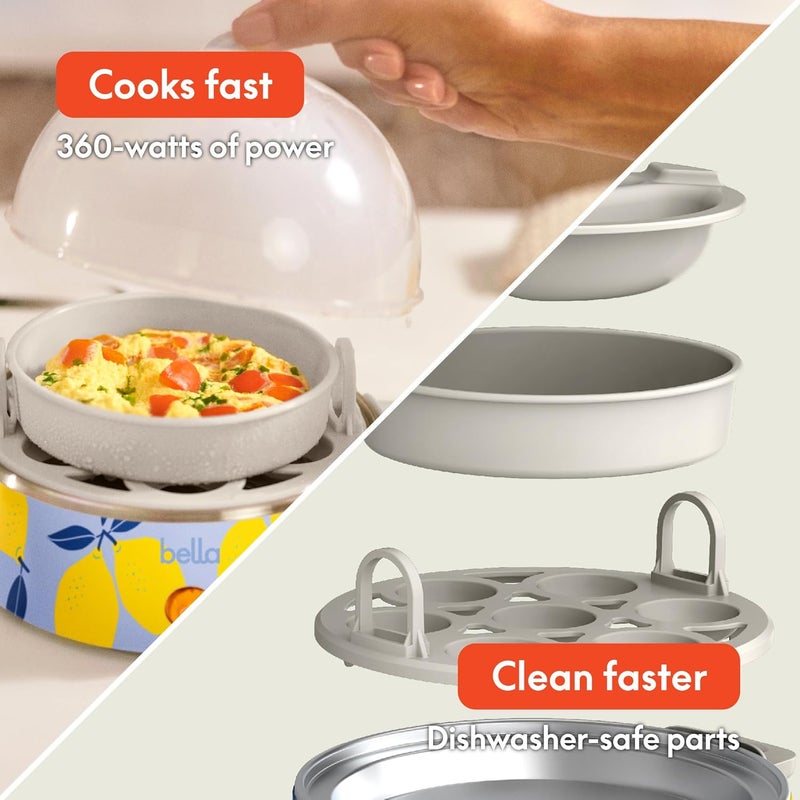 Bella Electric Egg Cooker, 7 Eggs Capacity Tray, Single Stack, for Poached, Scrambled, Hard, Medium & Soft Boiled Eggs, Omelets and Steamed Dumplings, Auto Shutoff, 360 Watt, Blue Lemon Drop - Image 4
