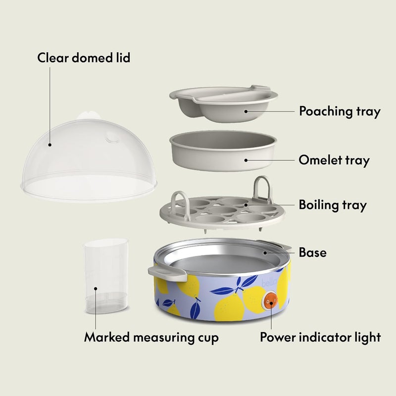 Bella Electric Egg Cooker, 7 Eggs Capacity Tray, Single Stack, for Poached, Scrambled, Hard, Medium & Soft Boiled Eggs, Omelets and Steamed Dumplings, Auto Shutoff, 360 Watt, Blue Lemon Drop - Image 3