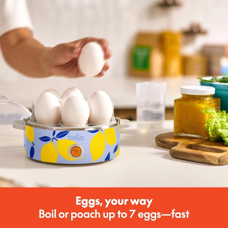 Bella Electric Egg Cooker, 7 Eggs Capacity Tray, Single Stack, for Poached, Scrambled, Hard, Medium & Soft Boiled Eggs, Omelets and Steamed Dumplings, Auto Shutoff, 360 Watt, Blue Lemon Drop - Image 2