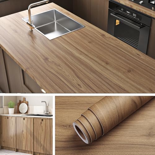 Livelynine Acacia Wood Contact Paper Peel and Stick Countertops Natural Wood Countertop Contact Paper Waterproof Wallpaper Counter Top Covers Vinyl Wrap for Cabinets Desk Laminate Sheets 158x788 - Image 1