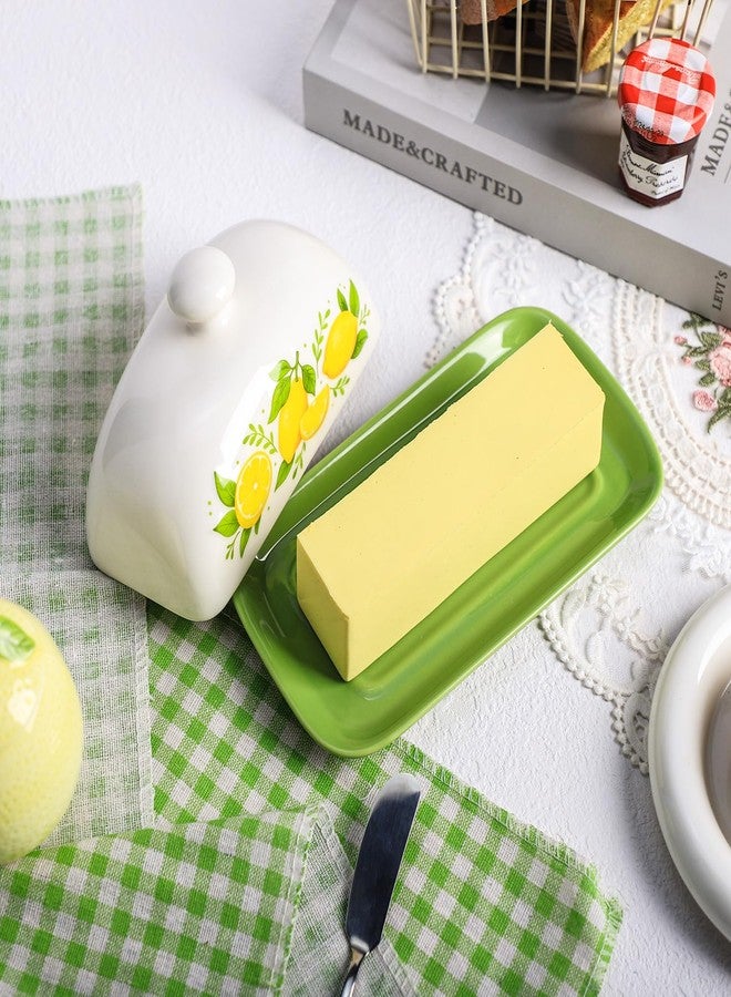 Sizikato Classic Porcelain Butter Dish with Lid, Cute Lemon Pattern - Image 4